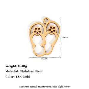 Colgante chancla de acero inoxidable con flor, chapado en oro 18K para joyería.