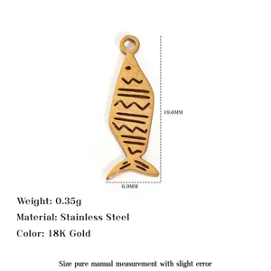 Colgante de pez de acero inoxidable, chapado en oro 18K, accesorio de joyería serie océano.