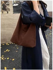 Borsa a spalla vintage tinta unita da lavoro, grande shopper autunnale casual.