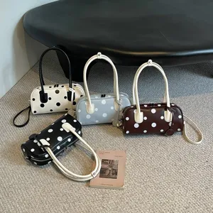 Mode Polka Dot Bowling Tasche Für Damen Nische Vintage PU Umhängetasche Große Kapazität Achseltasche Vielseitige Handtasche