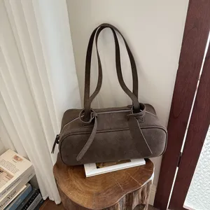 Solid color simple niche handbag retro boston bag stylish daily commuter shoulder bag