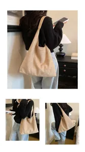 Borsa sottoascella retro pendolare tinta unita, borsa tote grande capacità casual.