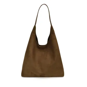 Borsa a spalla in camoscio marrone da donna, borsa hobo morbida minimalista per uso quotidiano.