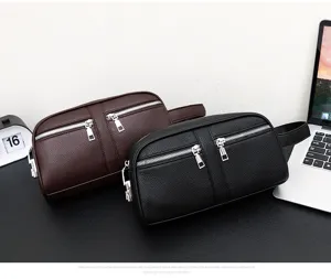 Men's leather clutch bag large capacity business casual minimalist solid color wallet for men.