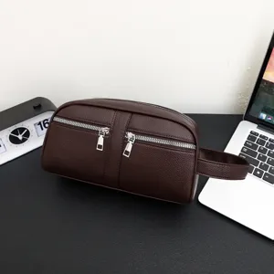 Men Business Casual PU Leather Clutch Bag Large Capacity Wristlet Handbag Solid Color Zipper Long Wallet Fall New Fashion