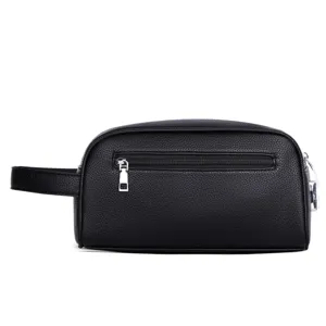 Men's Black Leather Clutch Bag Large Capacity Business Casual Minimalist Toiletry Bag