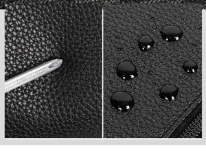 Premium waterproof scratch-resistant leather detail for men's business casual clutch bag.