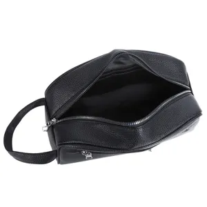 Men's Black Leather Clutch Bag Large Capacity Casual Travel Toiletry Pouch Handbag