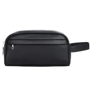 Minimalist black men's clutch bag with side handle large capacity solid color commuter handbag