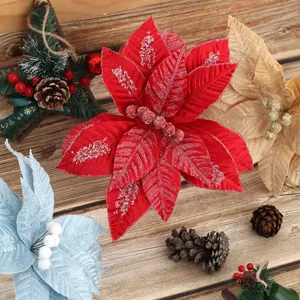 Kunstmatige kerstster bloemen gelaagd fluweel glitters kerstboom decoratie feestdagen