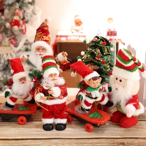 Electric Christmas Doll Music Skateboard Santa Claus Elf Ornaments Cartoon Plush Desktop Window Display Holiday Decor