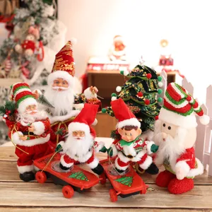 Christmas electric musical doll set, cute Santa Claus and elf toys for desktop decoration.