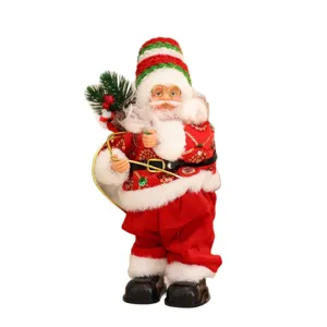 Electric musical Santa Claus doll Christmas desktop decoration toy red plush festive gift