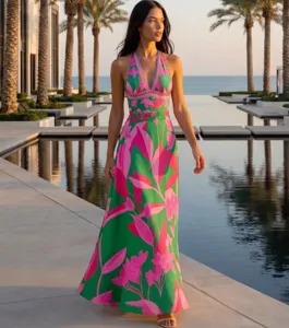 Maillot de bain une pièce col V dos nu imprimé floral mode plage femme tenue de vacances chic