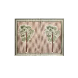 Chic palm tree print beach towel sarong, elegant resort style rectangular fabric mat.