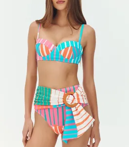 Colorful striped bikini for women high waist two piece swimsuit beach resort swimwear