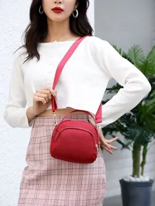 Women nylon crossbody bag mini shoulder bag multi zipper casual fashion red handbag for daily use
