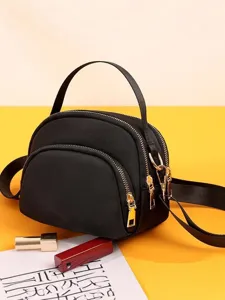 Women nylon mini crossbody bag casual multi-layer zipper shoulder bag everyday use black.
