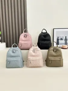 Fashion Diamond Lattice Women PU Leather Backpack Large Capacity Casual School Bag For Girls Trendy Travel Daily Commute Backpack