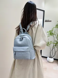 Stylish women quilted leather backpack casual large capacity soft school bag light blue