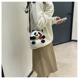 Sac bandoulière panda au crochet fait main avec fermoir baiser, joli sac à main pour femmes.