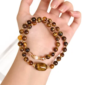 Bracciale Doppio Giro in Occhio di Tigre Fatto a Mano Elegante Nicchia Gioiello Regalo