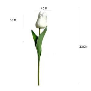 Artificial PU tulip flower single stem faux floral home decor realistic white 33cm
