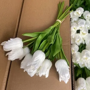 Artificial white PU tulip flowers bouquet, realistic fringe petals for home decor wedding
