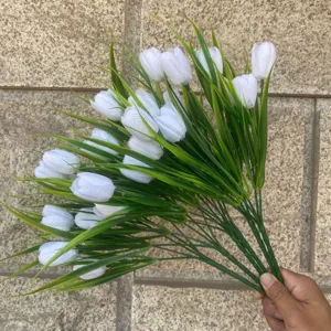 Artificial white tulip flowers small bunch fake plants for home outdoor garden mall decoration.