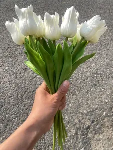 White artificial PU tulips bouquet realistic floral arrangement for home decor wedding
