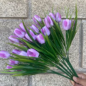Artificial purple tulip flowers bunch fake plants for home decor outdoor garden decoration 1pc