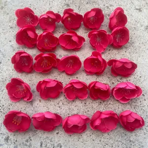Artificial plum blossom flower heads in vibrant red, perfect for DIY crafts, wreaths, and hair accessories.