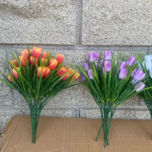Artificial small tulip bouquets, faux silk flowers for home garden, fence, and mall decor.