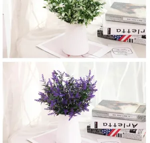 Artificial lavender potted plant with white vase, ideal for modern home room decoration.