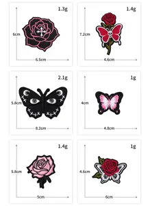 Gotische borduurwerk patch set met zwarte rozen en vlinder ontwerpen voor kleding decoratie.