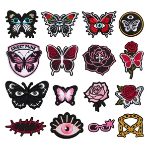Gothic Punk Vlinder Oog Geborduurde Patch Rayon Polyester Donkere Stijl Roos Ketting Kruis Patch Voor Kleding DIY Decoratie