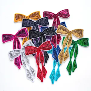 Toppa ricamata con fiocco in paillettes multicolore cravatta lunga accessori abbigliamento