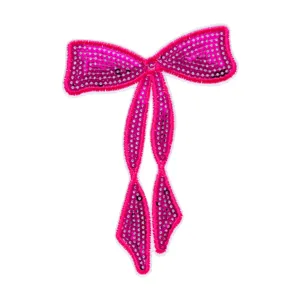 Toppa ricamata con fiocco di paillettes rosa vivo per vestiti scarpe borse decorazione