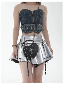 Gotische herzförmige Umhängetasche mit Kreuz und Kette, schwarze Punk-Mode-Accessoire