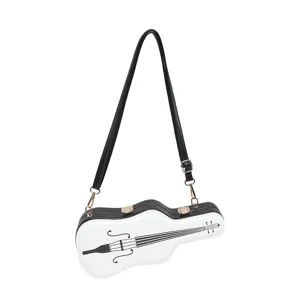 Fashion guitar shaped crossbody bag, Y2K chic PU leather shoulder bag for women trendy.