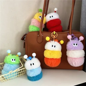 Süße flauschige Raupe Plüsch Tasche Anhänger bunte Cartoon Schlüsselanhänger Geschenk
