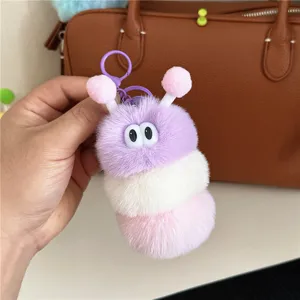Fluschiger Raupe Plüsch Taschenanhänger Schlüsselring, süßer bunter Plüschtier Anhänger.