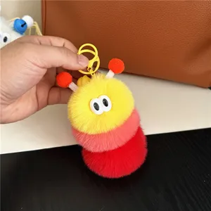 Süßer Raupen Plüsch Taschenanhänger bunter flauschiger Schlüsselanhänger Cartoon Tier Dekoration