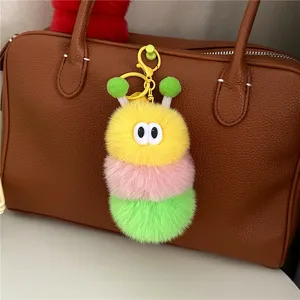 Süßer Raupen Plüsch Schlüsselanhänger Cartoon Stofftier Taschenanhänger flauschiges Geschenk.