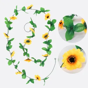 Artificial sunflower vine garland for home decor, wedding wall hanging plant, faux floral.