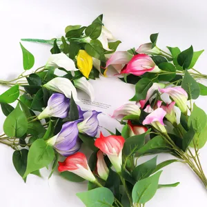 Artificial calla lily flowers 5 heads bouquet fake floral for home wedding decor white purple red
