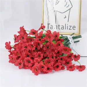 Artificial red violet silk cloth flower bouquet detail view, perfect for home decor.