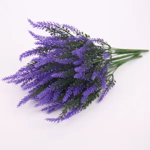Artificial lavender detail view, purple plastic flower bunch for home decor and wedding arrangement.