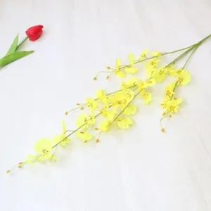 Artificial yellow dancing orchid flower branch for home decor and floral arrangement.
