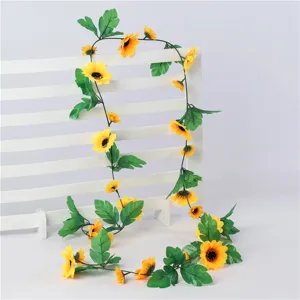 Artificial sunflower vine garland detail, perfect for home wall and garden decoration.
